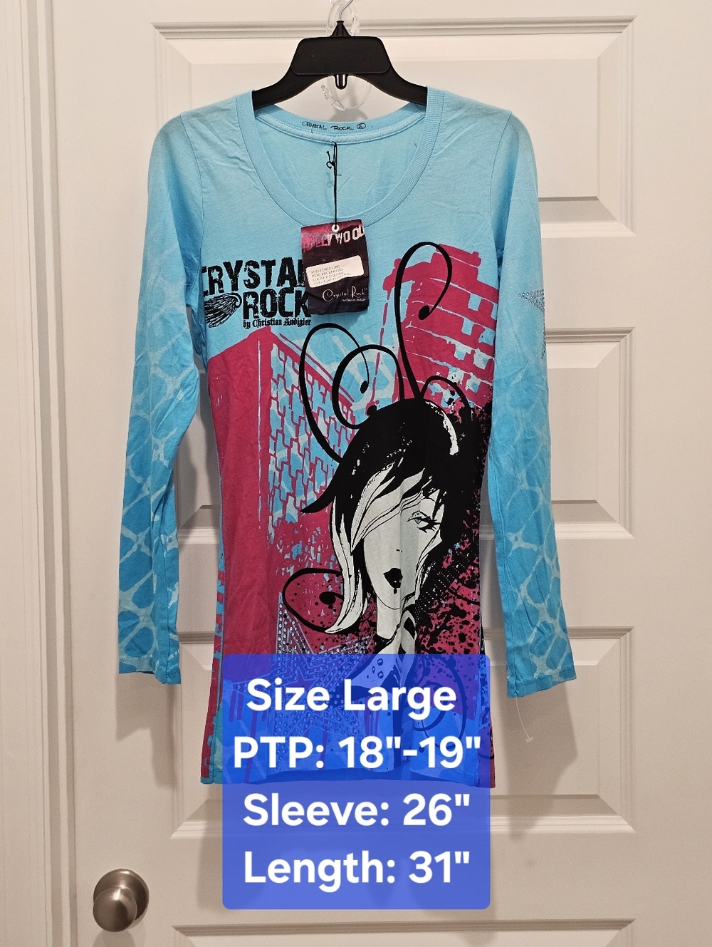 ✨ RARE #48/1000 NWT Crystal Rock by Christian Audigier Rocker Girl Tee - Large